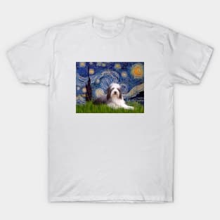 Bearded Collie in Adapted Starry Night T-Shirt